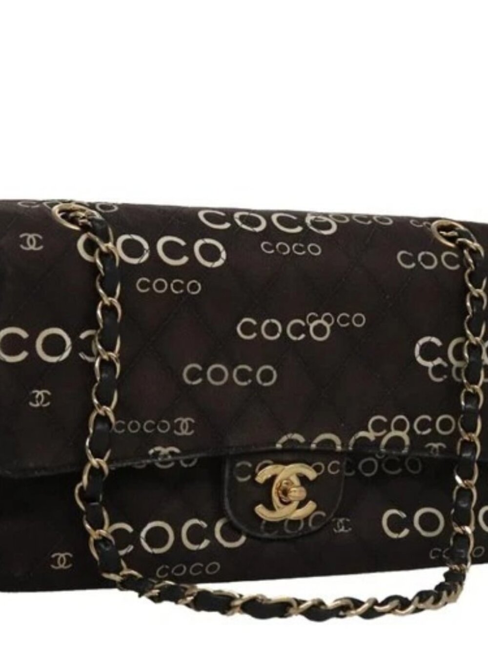 CHANEL Matelasse 25 Chain Shoulder Bag Canvas Black Gold CC Auth 108396